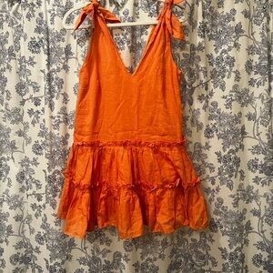 Orange Ruffled Sleeveless Dress Le Lis